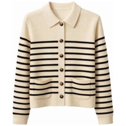 Cardigan Rayé Écru Grace & Mila | Style Marinière 2
