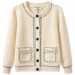 Cardigan Maille Écru Surpiqûres Contrastantes bleu marine 2
